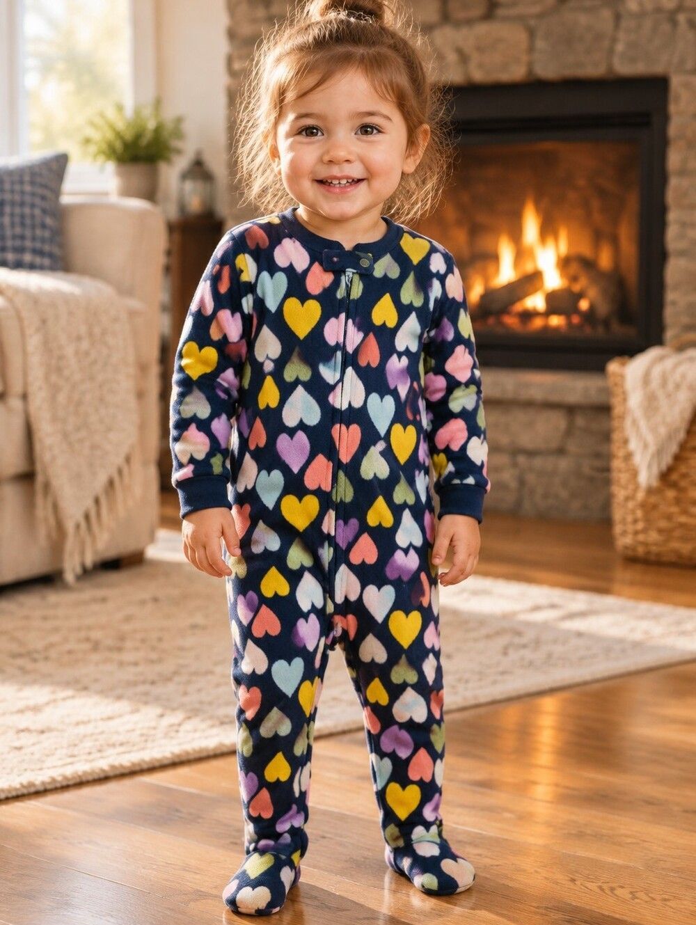 Carter's Girls 2T Navy Heart Print 1-Piece Fleece Footie PJs Sleep Play Pajama